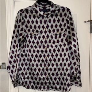 Silver & Purple Geometric Patterned Button Up Blouse